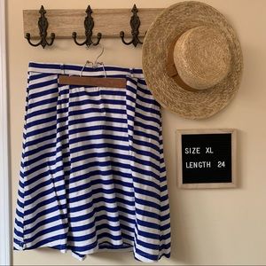 Blue and White striped circle skirt with pockets